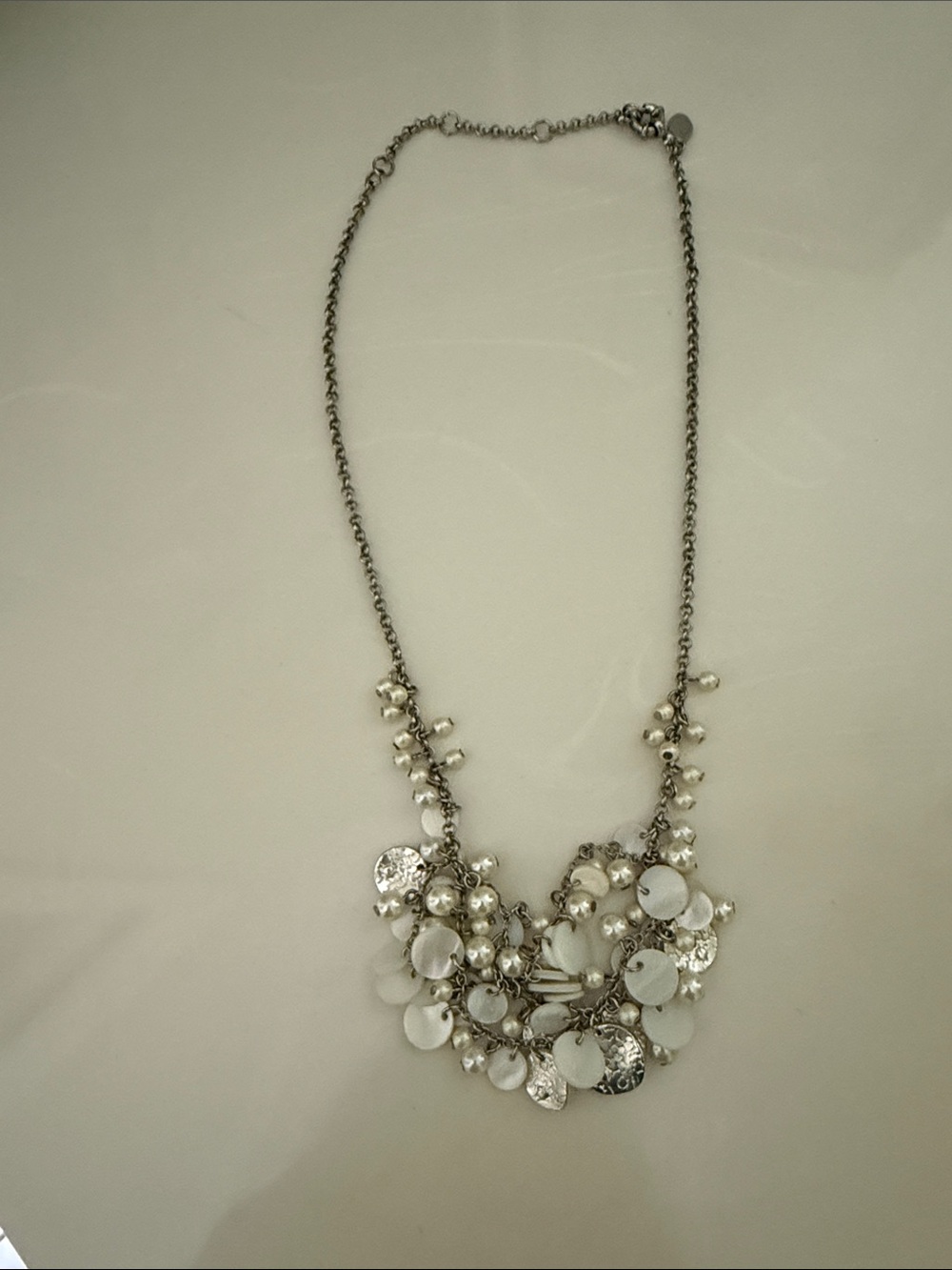 LOFT Silver-Tone Pearl & Disc Cluster Necklace